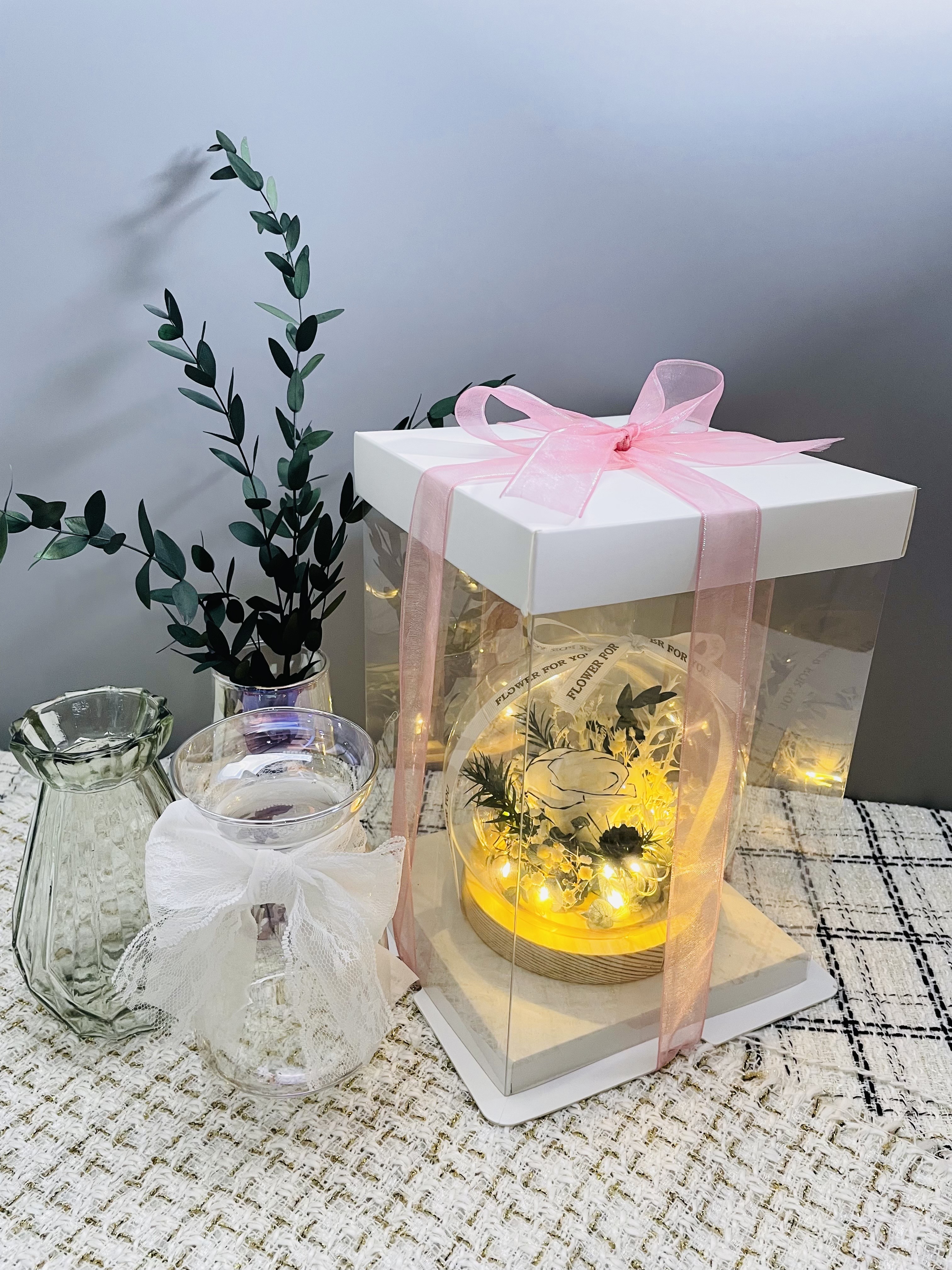 LED 원형유리돔-15 시들지않는 프리저브드 샤넬 꽃