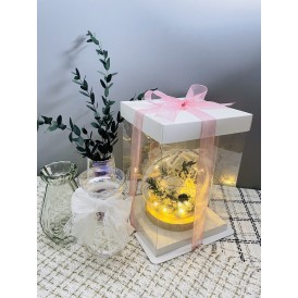 LED 원형유리돔-15 시들지않는 프리저브드 샤넬 꽃